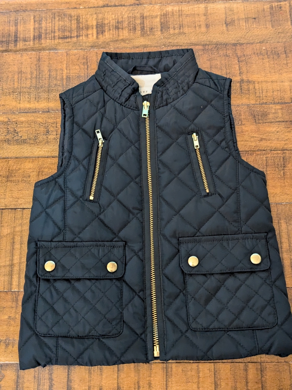 Copper Key Black Quilted Equestrian Style Girls Vest with Gold Hardware, 2-3y